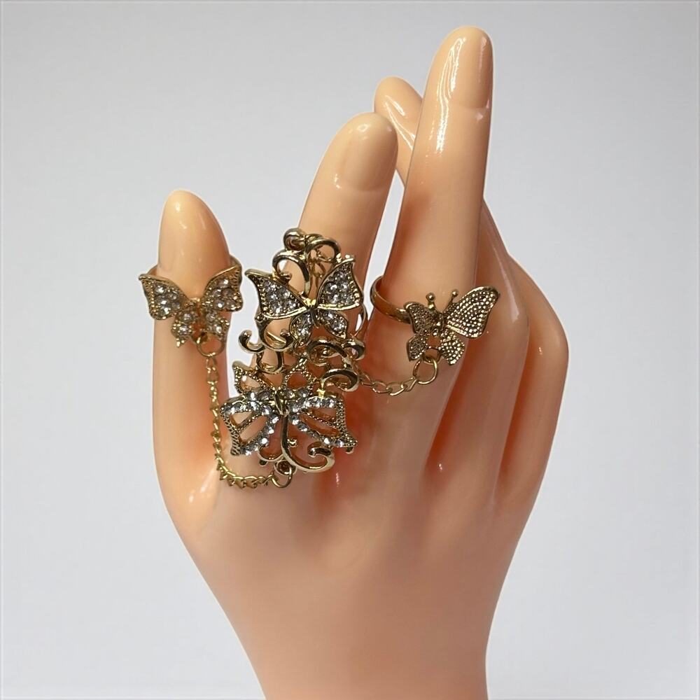 Gold Butterfly Rhinestone Hand Chain